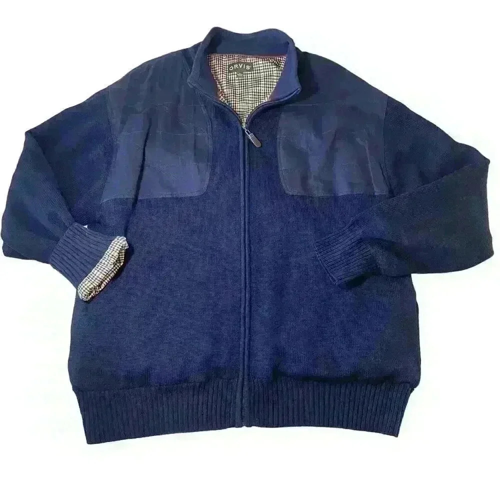Orvis Wool Bomber Jacket Mens XL Blue Winter Full Zip Outdoor Retro Plaid Lined